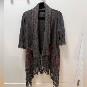 Anthropologie women’s crochet‎ fringe  open cardigan indie sleaze boho layers